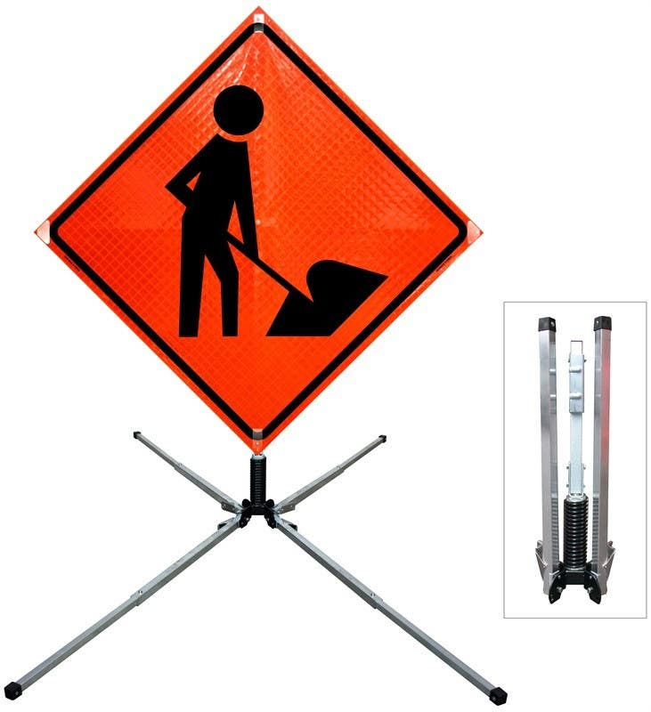 AccuformNMC FLEXSTAND Single Spring Stand, Roll Up Signs, Aluminum Legs, 28" x 7"