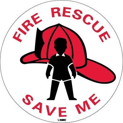 AccuformNMC FRMP Fire Rescue Save Me Sign, 4" x 4", Adhesive Backed Vinyl