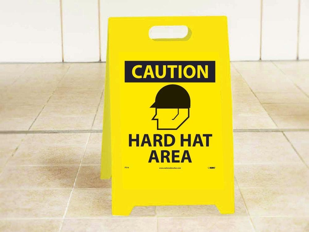 AccuformNMC FS16 Hard Hat Area Double-Sided Floor Sign, 19" x 12"