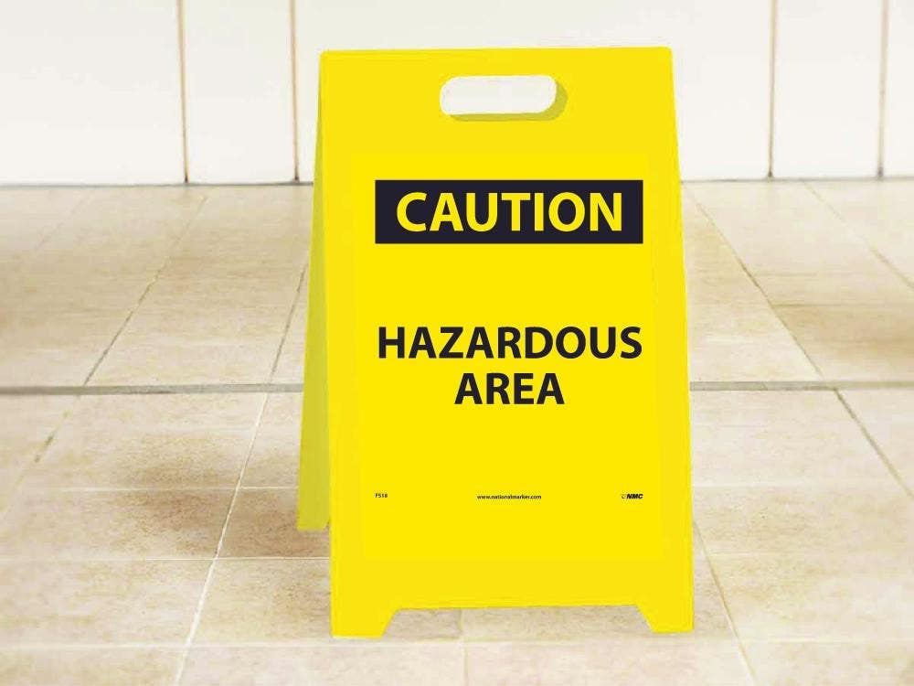 AccuformNMC FS18 Caution, Overhead Hazard Double-Sided Floor Sign, 19" x 12"