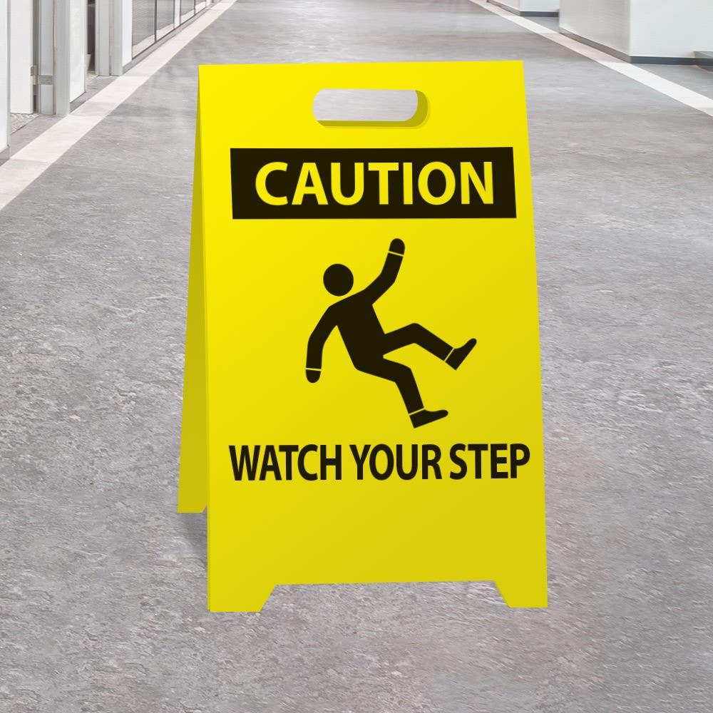 AccuformNMC PFE407 OSHA Caution Reversible Fold-Ups Floor Sign, Wet Paint/Watch Your Step, 20" x 12"