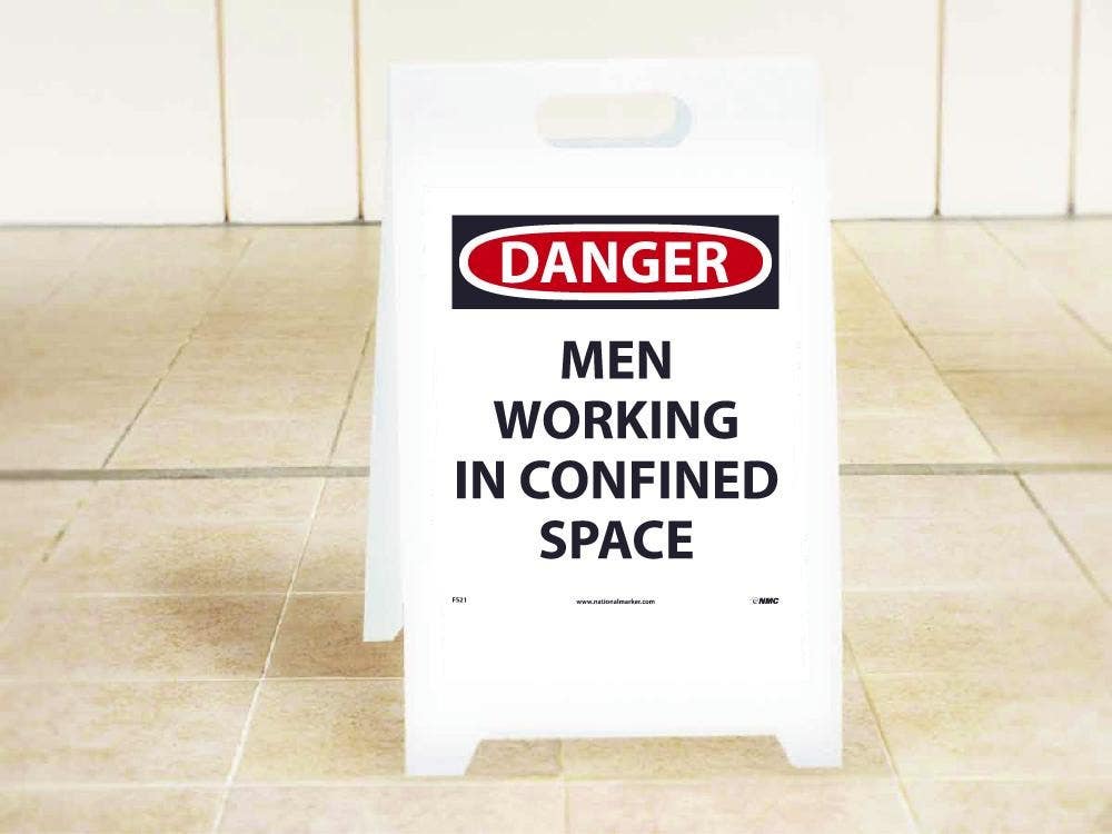 AccuformNMC FS21 Danger, Men Working In Confined Space Double-Sided Floor Sign, 19" x 12"