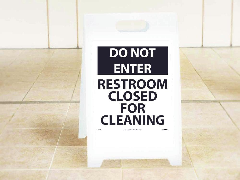 AccuformNMC PFE495 Reversible Fold-Ups Floor Sign, Restroom Closed For Cleaning - Do Not Enter, 20" x 12"