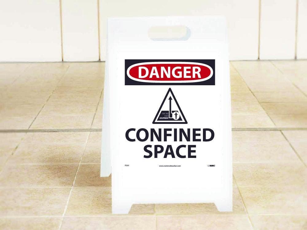 AccuformNMC PFE462 OSHA Danger Reversible Fold-Ups Floor Sign, Confined Space/Enter By Permit Only, 20" x 12"
