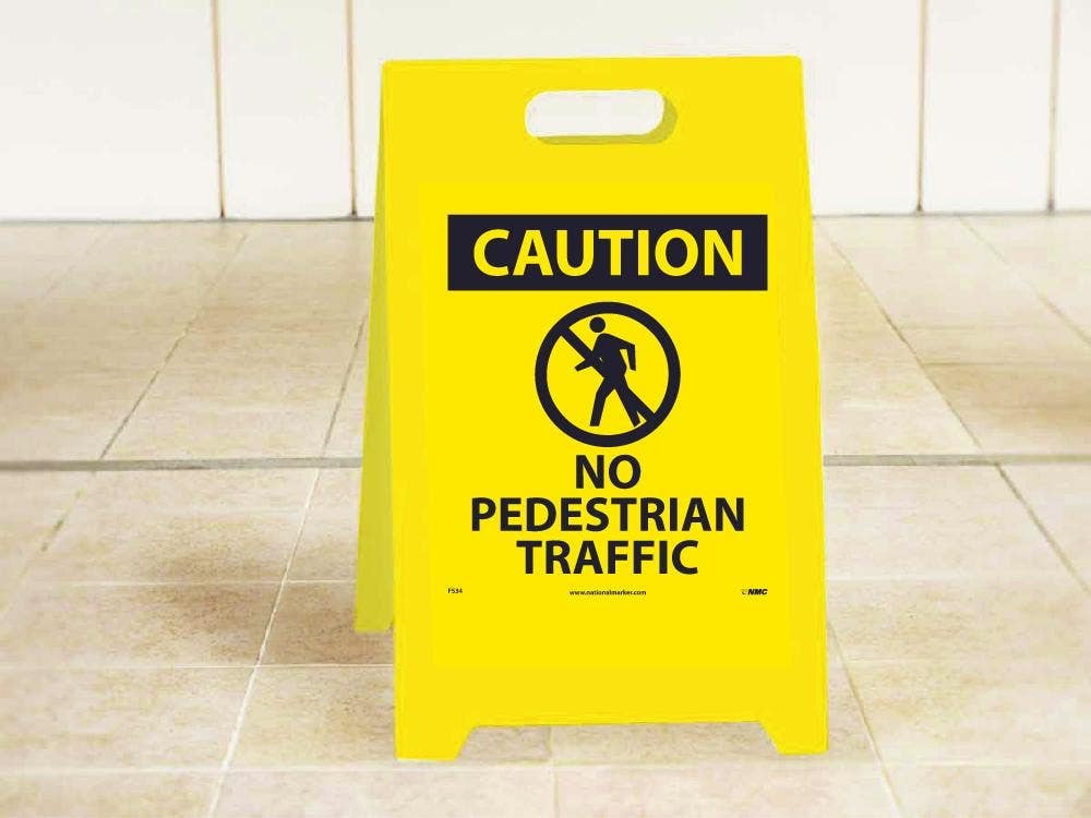 AccuformNMC PFE415 OSHA Danger Reversible Fold-Ups Floor Sign, Forklift Traffic/No Pedestrian Traffic 20" x 12"