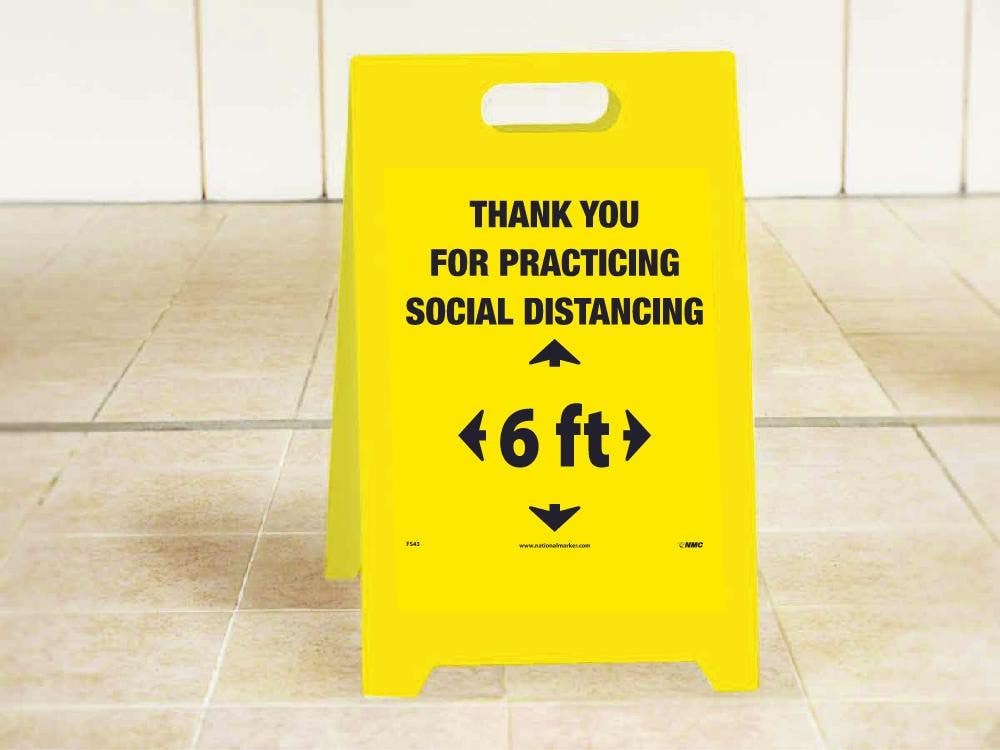 AccuformNMC FS43 Practice 6 Ft Social Dist., Dbl-Sided Floor Sign, 19" x 12"