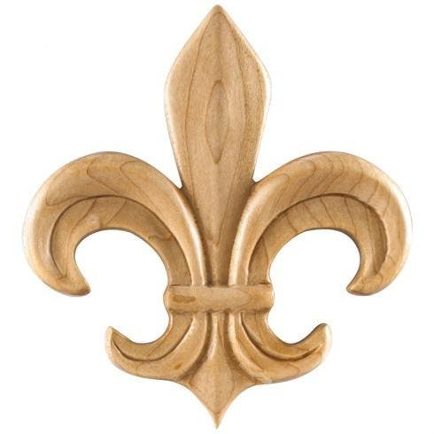 Hardware Resources PAPL-14RW Pressed Fleur-de-Lis Applique, Wood Species-Rubberwood