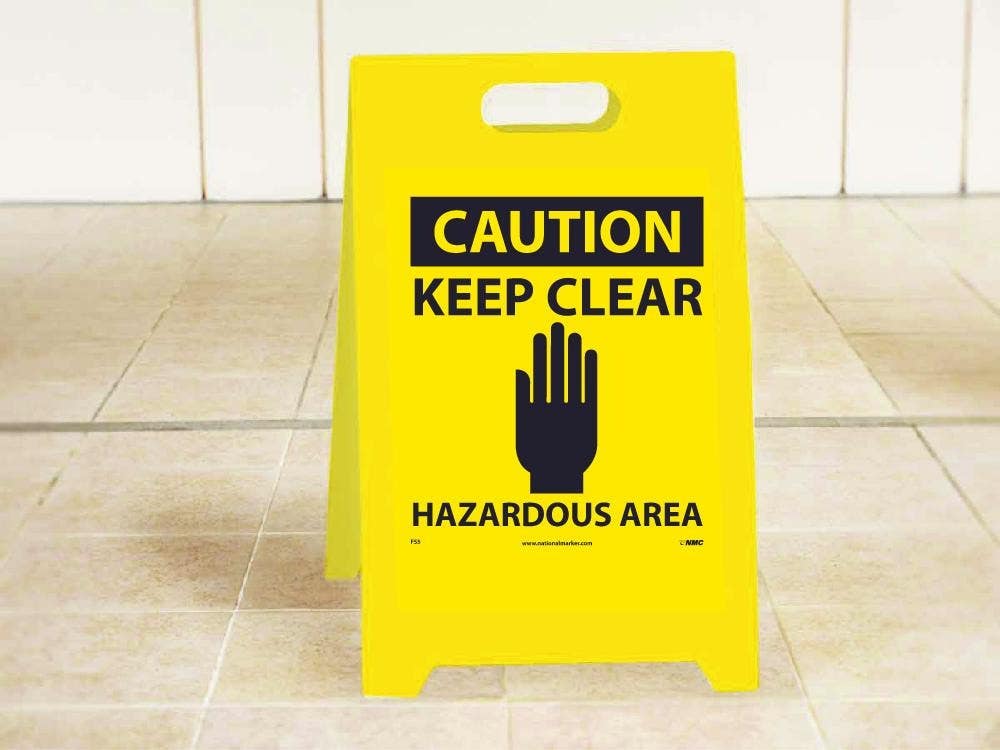 AccuformNMC PFE430 OSHA Danger Reversible Fold-Ups Floor Sign, Chemical Spill Keep Out/Hazardous Area, 20" x 12"
