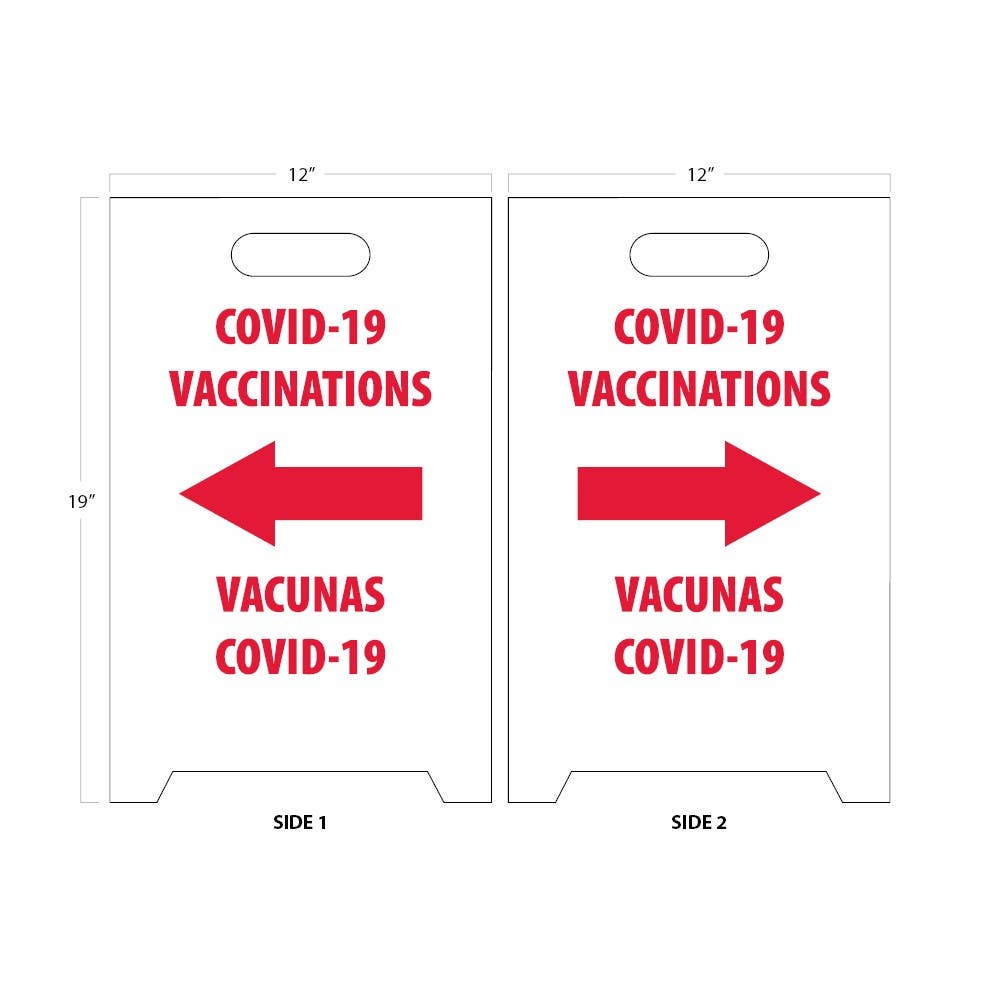 AccuformNMC FS51 Covid-19 Vaccinations (Eng/Esp), L/R Arrows, Dbl-Sided Floor Sign, 19" x 12"