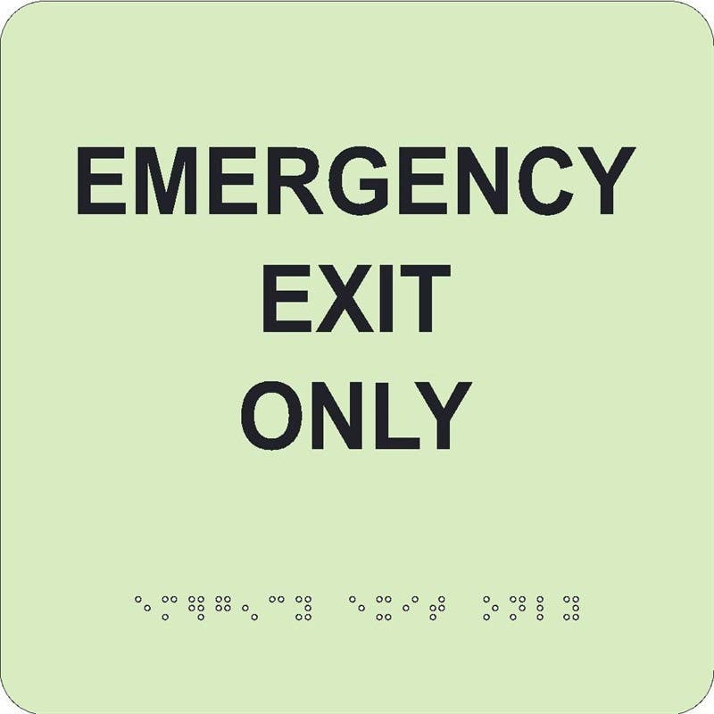 AccuformNMC PAG104 Lumi-Glow Braille Safety Sign, Emergency Exit Only, 6" x 10"
