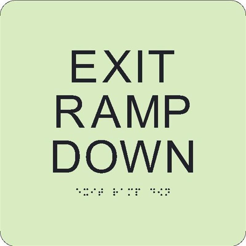 AccuformNMC GADA102BK Glow, Exit Ramp Down Braille Sign, 8" x 8"