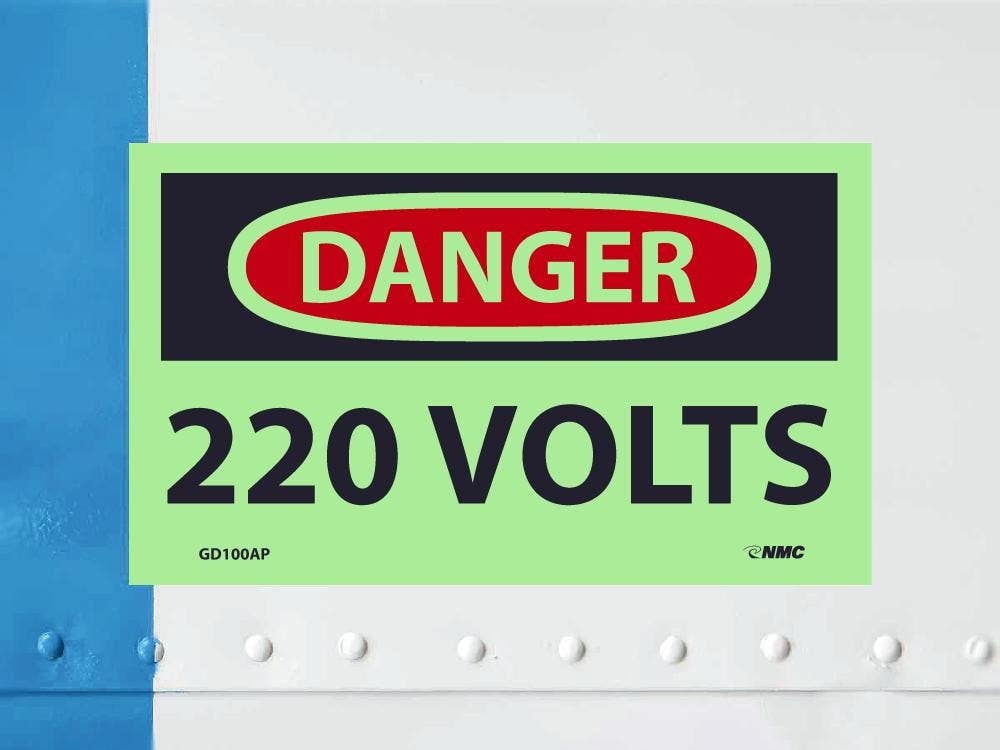 AccuformNMC GD100AP Danger, 220 Volts Label, 3" x 5", PS Vinylglow, 5/Pk