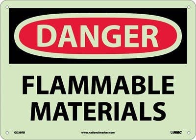 AccuformNMC GD39PB Danger, Flammable Materials Sign, 6 Hour Glow Polyester, 10" x 14"
