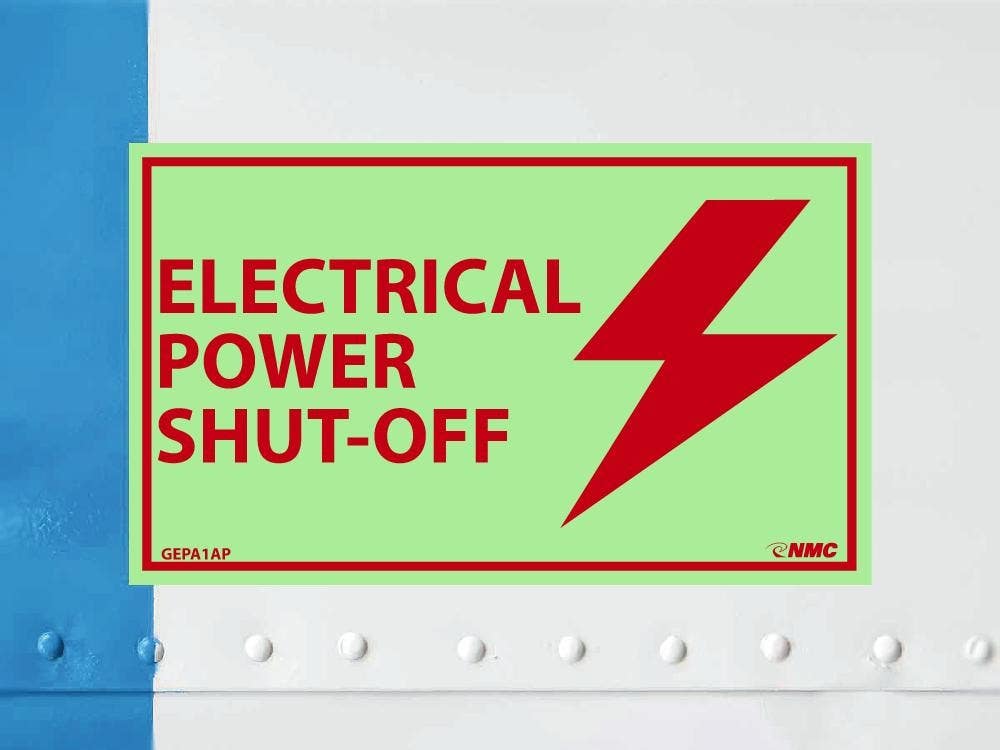 AccuformNMC GEPA1AP Electrical Power Shut-Off Label, 3" x 5", PS Vinylglow, 5/Pk