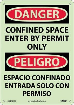 AccuformNMC SBMLCS106 Bilingual OSHA Danger Glow-in-the-Dark Safety Sign, Confined Space..., 14" x 10"