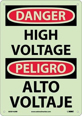 AccuformNMC SBMELC152 Bilingual Lumi-Glow OSHA Danger Safety Sign, High Voltage, 14" x 10"