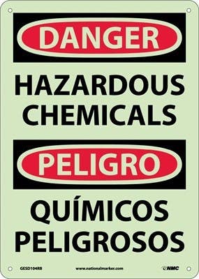 AccuformNMC SBMLCH109 OSHA Danger Bilingual Safety Sign, Hazardous Chemicals, 14" x 10"