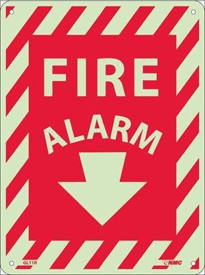 AccuformNMC MLFX Glow-In-The-Dark Safety Sign, Fire Alarm (Down Arrow)