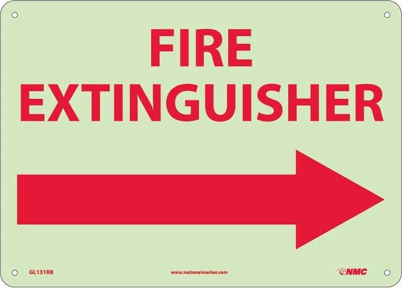 AccuformNMC MLFX Glow-In-The-Dark Safety Sign, Fire Extinguisher (Right Arrow)