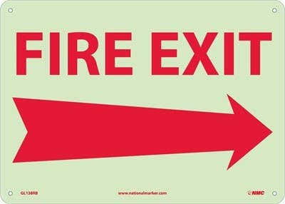 AccuformNMC GL138PB Fire Exit Sign, Right Arrow, 6 Hour Glow Polyester, 10" x 14"
