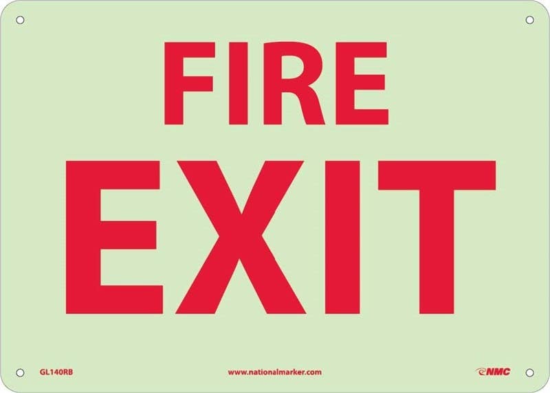 AccuformNMC MLEX Glow-In-The-Dark Safety Sign, Fire Exit (Red Background)