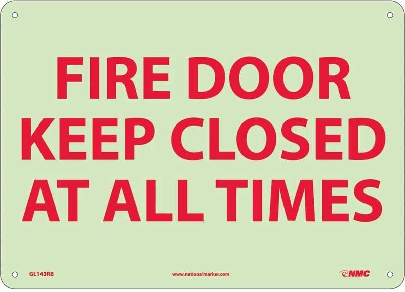 AccuformNMC GL143PB Fire Door Keep Closed At All Times Sign, 6 Hour Glow Polyester, 10" x 14"