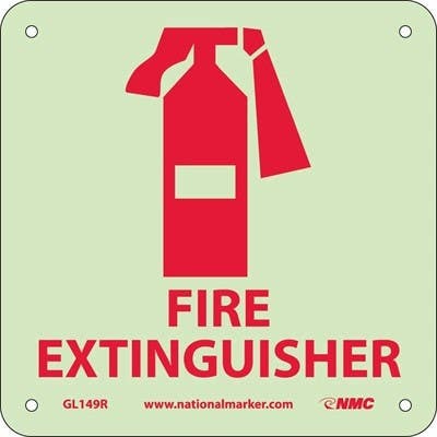 AccuformNMC GL149R Fire Extinguisher Sign, Graphic, 6 Hour Glow Plastic, 7" x 7"