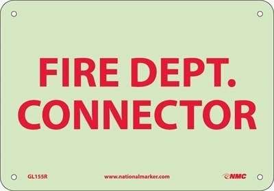 AccuformNMC GL155P Fire Dept. Connector Sign, 6 Hour Glow Polyester, 7" x 10"