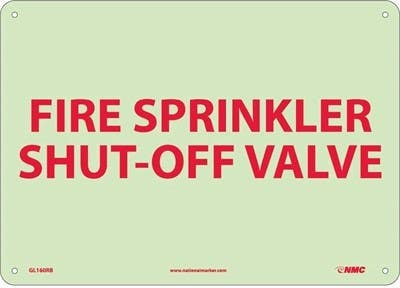 AccuformNMC MLFX513 Glow-In-The-Dark Safety Sign, Fire Sprinkler Shut-Off Valve, 10" x 14"