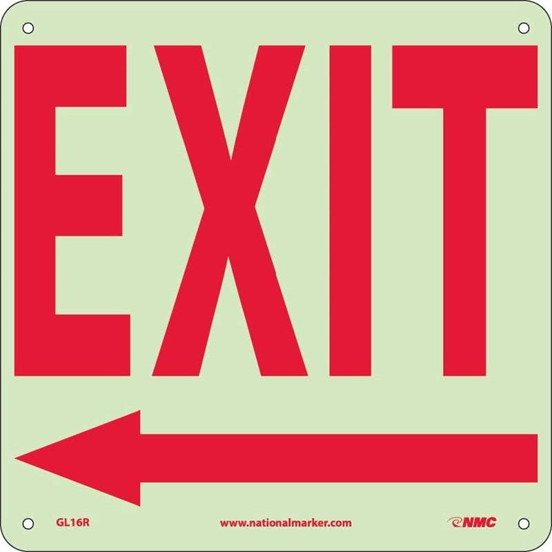 AccuformNMC GL16PB Exit Sign w/ Left Arrow, 6 Hour Glow Polyester, 10" H x 14" W
