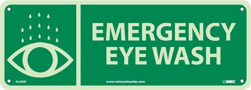 AccuformNMC GL303P Emergency Eye Wash Sign, 6 Hour Glow Polyester, 5" x 14"