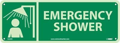 AccuformNMC MLFS509 Glow-In-The-Dark Safety Sign, Emergency Shower, 4" x 12"