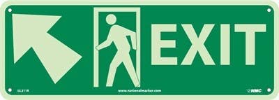 AccuformNMC GL311P Exit Sign w/ Door & Left Up Arrow, 6 Hour Glow Polyester, 5" x 14"