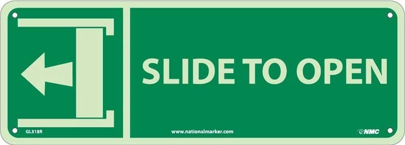 AccuformNMC MLEX50 Glow-In-The-Dark Safety Sign, Slide To Open, 7" H x 14" W