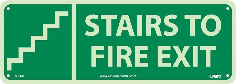 AccuformNMC GL320P Stairs To Fire Exit Sign w/ Graphic, 6 Hour Glow Polyester, 5" x 14"