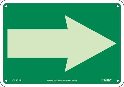 AccuformNMC GL321P Glow Emergency Right Arrow Sign, 6 Hour Glow Polyester, 7" x 10"
