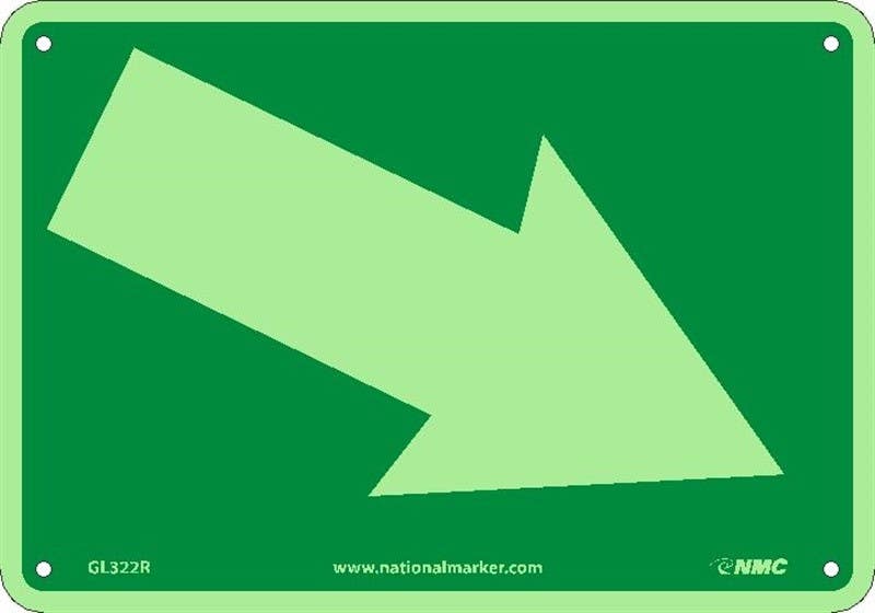 AccuformNMC GL322P Glow Emergency Right Down Arrow Sign, 6 Hour Glow Polyester, 7" x 10"