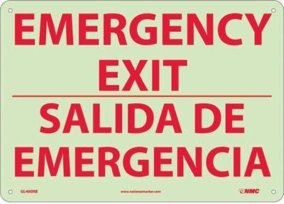 AccuformNMC SBMLEX578 Bilingual Glow-In-The-Dark Safety Sign, Emergency Exit, 10" x 14"