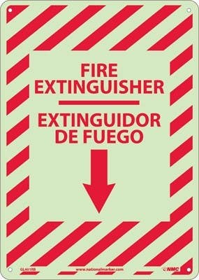AccuformNMC SBMLFX536 Bilingual Glow-In-The-Dark Safety Sign, Fire Extinguisher, 14" x 10"