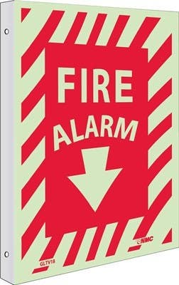 AccuformNMC PSP Glow-In-The-Dark Projection Safety Sign, Fire Alarm (Down Arrow), 12" x 9" Panel