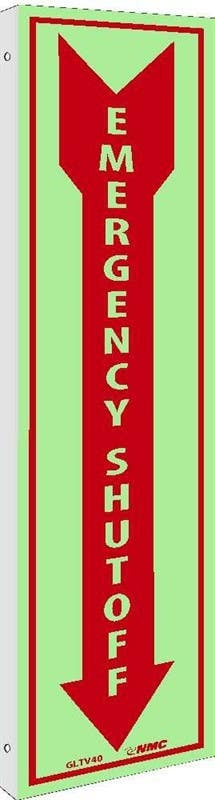 AccuformNMC GLTV40 Emergency Shut Off Sign, 18" x 4", 6 Hour Glow Plastic