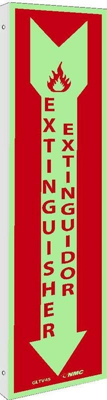 AccuformNMC GLTV45 Extinguisher Sign - Bilingual , 18" x 4", 6 Hour Glow Plastic