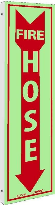 AccuformNMC GLTV46 Fire Hose Sign, 18" x 4", 6 Hour Glow Plastic