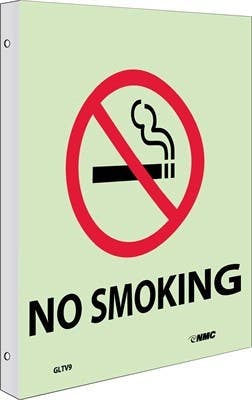 AccuformNMC GLTV9 No Smoking Sign, 10" x 8", 6 Hour Glow Plastic