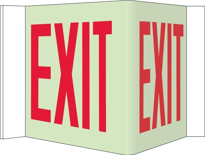 AccuformNMC GLV1 3-View Glow Exit Sign, 8" x 14-1/2", Rigid Vinyl 3mm