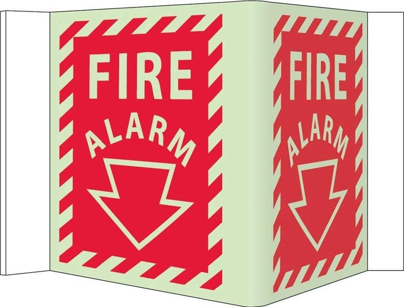 AccuformNMC GLV28 3-View Glow Fire Alarm Sign, 6" x 9", Rigid Vinyl 3mm