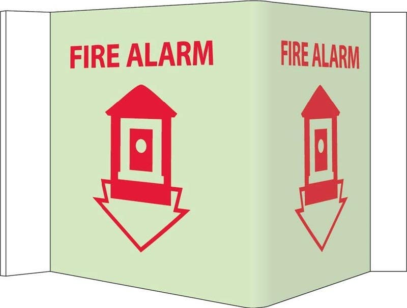 AccuformNMC PSP Glow-In-The-Dark Safety Sign, Fire Alarm (Graphic And Down Arrow), Lumi-Glow Plastic