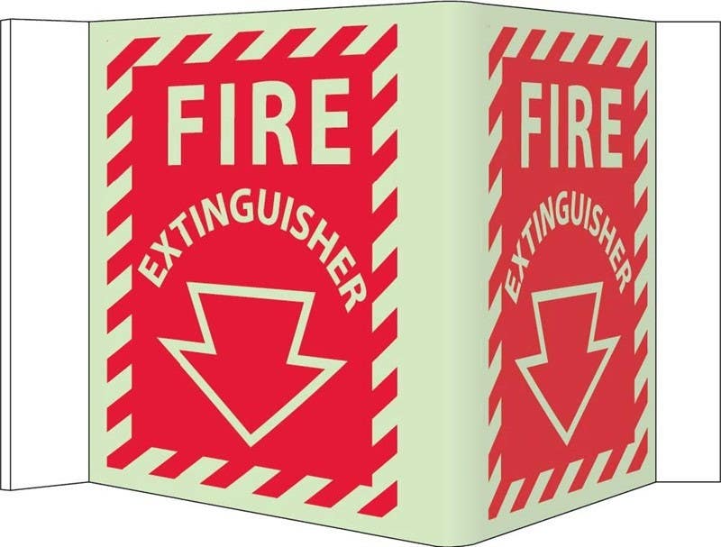 AccuformNMC GLV31 3-View Glow Fire Extinguisher Sign, 6" x 9", Rigid Vinyl 3mm