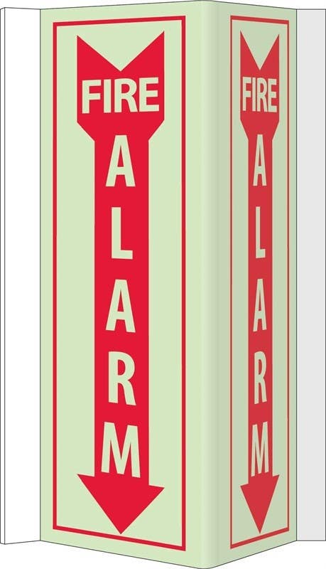 AccuformNMC GLV41 3-View Glow Fire Alarm Sign, 16" x 9", Rigid Vinyl 3mm