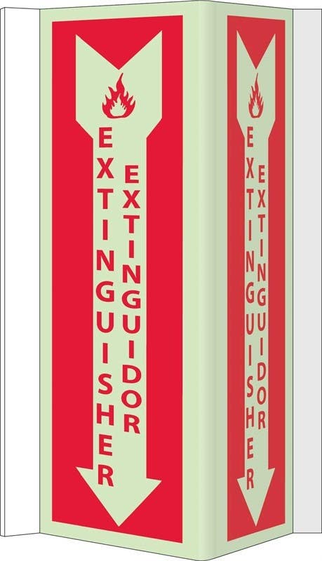 AccuformNMC GLV44 3-View Glow Extinguisher Sign - Bilingual, 16" x 9", Rigid Vinyl 3mm
